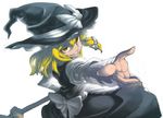  bad_id bad_pixiv_id blonde_hair broom foreshortening hat highres kirisame_marisa outstretched_arm outstretched_hand smirk solo space_jin touhou witch_hat 