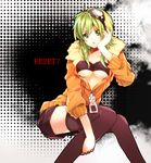  bad_id bad_pixiv_id breasts goggles goggles_on_head green_eyes green_hair gumi jacket jinsei_reset_button_(vocaloid) medium_breasts osakana_(rhythm93) short_hair shorts sitting sleeves_pushed_up solo thighhighs underboob vocaloid 