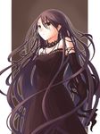  brown_eyes brunnete lace_collar lace_dress long_hair looking_at_viewer mid_transformation spaghetti_straps 