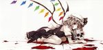  1girl absurdres alternate_hair_color bandages blood fixed flandre_scarlet hat hat_ribbon high_res misaki_kurehito pale_skin photoshop red_eyes ribbon scan short_hair silver_hair skull solo touhou wings 