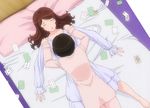  2_females amagami bedding brown_hair eyes_closed nakata_sae night_gowns pillows playing_cards pyjama screen_capture tachibana_miya 