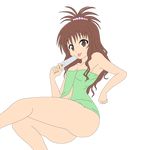  brown_eyes high_res ice_cream legs long_hair smile solo thighs to_love-ru towel vector_trace yuuki_mikan 