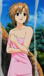  bare_shoulders breasts brown_eyes brown_hair cleavage elie_(rave) naked_towel nude onsen pink rave screencap short_hair small_breasts solo towel 