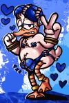  &lt;3 ankle_bracelets avian beak beret bird bracelet bulge clothing disney donald_duck duck hat jewelry kingdom_hearts male nervous peace_sign_(disambiguation) raised_leg salamikii square_enix tape thong video_games zipper 