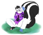  ailurid arcturus ayasebunny clothing female hybrid mammal mephitid multi_head neekokarina pants red_panda sitting skanderp skunk straitjacket 