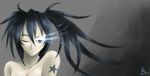  bare_shoulders black black_hair black_rock_shooter blue_eyes brs cleavage darkness digital_painting flames fz001 kuroi_mato nude side_ponytail simple_background sketch star tattoo wink 