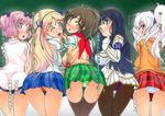  5girls asuka_(senran_kagura) bent_over bikini black_bikini black_hair black_legwear black_pantyhose black_thighhighs blonde blue_eyes blush brown_eyes brown_hair classroom embarrassed friends from_behind gangbang green_eyes group_sex hair_ribbon hibari_(senran_kagura) ikaruga_(senran_kagura) katsuragi_(senran_kagura) knee_socks lingerie long_hair looking_at_viewer looking_back mizugi multiple_girls orange_bikini panties_under_pantyhose pantsu pantyhose pink_hair pink_panties ponytail posterior_cleavage pov_eye_contact presenting pulled_down red_eyes ribbon school_uniform schoolgirl senran_kagura sex short_hair short_twintails shy smile striped striped_bikini symbol-shaped_pupils thighhighs translation_request transparent_clothing twin_tails undressing when_you_see_it white_panties wink yagyuu_(senran_kagura) 