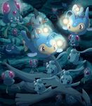  bubble fins gen_1_pokemon gen_2_pokemon gen_3_pokemon gen_4_pokemon lanturn light lugia mantyke marshtomp mudkip no_humans on_head open_mouth phione pokemoa pokemon pokemon_(creature) pokemon_on_head riding smile tentacool underwater wings 