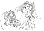  2girls bleedman devil hat hug kiss loli long_hair ribbon sketch tail wings 