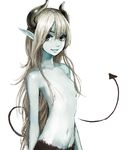  bad_id bad_pixiv_id baphomet blonde_hair blue_skin breasts domo1220 horns long_hair looking_at_viewer navel nude original pointy_ears red_eyes simple_background small_breasts smile solo tail white_background 