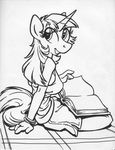  anthrofied black_and_white book breasts clothing equine female friendship_is_magic horn king-cheetah mammal monochrome my_little_pony shorts sitting smile solo twilight_sparkle_(mlp) unicorn 