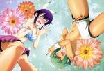  absurdres animal_ears aquarion_(series) aquarion_evol blue_eyes blush bra breast_hold breasts bunny_ears cleavage covering fang flower green_eyes green_hair highres large_breasts legs lingerie medium_breasts mikono_suzushiro multiple_girls navel no_panties non-web_source nyantype official_art one_eye_closed open_mouth purple_eyes purple_hair scan short_hair shorts sideboob strap_gap striped striped_bra underboob underwear wrist_cuffs yonezawa_masaru zessica_wong 