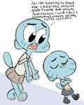  clothed clothing crossdressing crossed_arms dialog dialogue duo english_text feline female girly gumball_watterson legwear male mammal midriff navel nicole_watterson plain_background plain_backround shy skirt stockings text the_amazing_world_of_gumball unknown_artist 