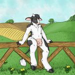  bedroom_eyes blush bovine breasts brown_eyes cattle chest_ruff chest_tuft cow crotchboob dandelion female fence fur hooves horn hush-a-bye looking_at_viewer mammal nude outside pasture sitting solo teats tuft udders voluptuous wide_hips 