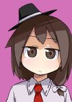  bad_id bad_pixiv_id brown_eyes brown_hair expressionless hair_ribbon hat nanatsume necktie portrait ribbon simple_background solo touhou usami_renko 