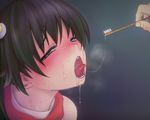  araragi_karen black_eyes black_hair hair_ornament monogatari_(series) nisemonogatari open_mouth toothbrush yorudou 