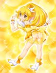  amane_(funfun) ass bike_shorts blonde_hair blush boots choker cure_peace double_v embarrassed eyelashes frills hair_flaps hair_ornament high_heels kise_yayoi legs long_hair looking_at_viewer magical_girl ponytail precure pussy shoes shorts shorts_under_skirt skirt smile_precure! solo torn_clothes upskirt v wide_ponytail wrist_cuffs yellow yellow_background yellow_choker yellow_eyes yellow_shorts yellow_skirt 