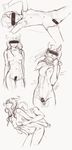  breasts censored collage doggystyle highres horns identity_censor long_hair lying medium_breasts monochrome naughty_face nipples nude on_back original saimon_ma sex sketch standing 
