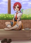  :d bad_id bad_pixiv_id blush cloud day eyelashes hair_ornament hairclip hino_akane_(smile_precure!) indian_style kneehighs loafers nanairogaoka_middle_school_uniform necktie obentou ogry_ching open_mouth ponytail precure red_eyes red_hair school_uniform shoes shoes_removed sitting sky sleeves_rolled_up smile smile_precure! socks solo 