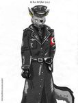  ace_stryker anthro canine leather looking_at_viewer male mammal nazi solo ss trenchcoat uniform wolf 