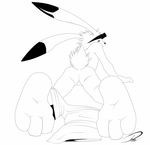  3_toes anthro balls butt clothing cth eyewear goggles hindpaw king_kazuma lagomorph looking_at_viewer looking_back male mammal pants pants_down paws presenting presenting_hindquarters rabbit soles solo summer_wars 