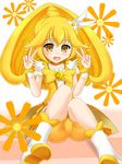  :d bike_shorts blonde_hair boots bow cure_peace double_v flower frills hair_flaps katsuragi_niya kise_yayoi long_hair looking_at_viewer magical_girl open_mouth precure shorts shorts_under_skirt sitting smile smile_precure! solo upskirt v wide_ponytail yellow yellow_bow yellow_eyes yellow_shorts 