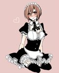  apron bad_id bad_pixiv_id blush frills heart looking_at_viewer maid meiko muro_(ninimohu) simple_background sitting solo tsundere vocaloid 