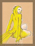  anthro avian back barn_owl beak bird blue_eyes border breasts feathers female looking_at_viewer missoro nipples nude owl pinup pose side_boob sitting solo 