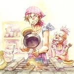  angry apron cooking da-vesita eating egg final_fantasy final_fantasy_vi fire flour food frying_pan grill lock_cole male_focus multiple_boys old_man pancake spatula stragus_magus 