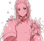  androgynous axis_powers_hetalia bird china_(hetalia) chinese_clothes flower himaruya_hidekazu long_hair long_sleeves male_focus monochrome official_art otoko_no_ko smile 