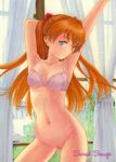  acrylic_paint_(medium) arm_up armpits bad_id bad_pixiv_id banned_artist blue_eyes bottomless bra breasts contrapposto evangelion:_2.0_you_can_(not)_advance hair_ornament hand_behind_head hips lingerie long_hair navel neon_genesis_evangelion orange_hair pussy rebuild_of_evangelion sarah_sauge shikinami_asuka_langley small_breasts smile solo souryuu_asuka_langley standing traditional_media uncensored underwear 