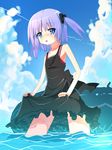  bad_id bad_pixiv_id blue_eyes cloud day dress okina_ika original purple_hair skirt skirt_hold sky solo water 