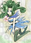  blue_eyes copyright_request fairy flower flying green_hair long_hair michael solo thighhighs wings 
