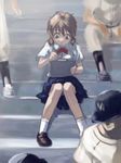  baseball michael ookiku_furikabutte panties school_uniform shinooka_chiyo sitting sitting_on_stairs solo_focus stairs underwear white_panties 