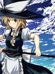  apron blonde_hair braid broom cloud day frown gin'ichi_(akacia) hat kirisame_marisa serious side_braid sky solo touhou waist_apron witch_hat yellow_eyes 