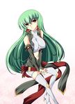  artist_request bangs boots breasts c.c. code_geass detached_sleeves green_hair large_breasts long_hair shorts solo thigh_boots thighhighs 