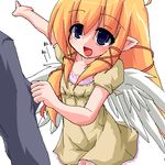  bad_id bad_pixiv_id blonde_hair blue_eyes kanijiru lowres oekaki open_mouth original pointy_ears solo_focus wings 