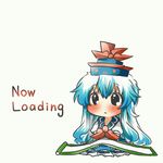  :3 animated animated_gif blue_hair blush chibi expressive_clothes hat kamishirasawa_keine light_bulb long_hair minigirl rebecca_(keinelove) scroll solo touhou v-shaped_eyebrows 