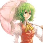  ang ascot green_eyes green_hair kazami_yuuka over_shoulder parasol parted_lips shirt short_hair solo touhou umbrella vest 