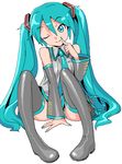  aqua_eyes aqua_hair arm_support boots detached_sleeves hatsune_miku koyopi long_hair necktie one_eye_closed panties pigeon-toed simple_background sitting sketch skirt smile solo striped striped_panties thigh_boots thighhighs twintails underwear very_long_hair vocaloid white_background 