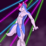  balls blue_fur canine cute dancing dog fur girly hair laser lasers male mammal milo_nettle nipple_piercing nipples nude piercing pink_hair rave sheath smoke solo 