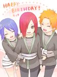  1girl 2boys :d blue_hair eyes_closed hair_over_one_eye konan multiple_boys nagato nagato_(naruto) naruto naruto_shippuuden open_mouth orange_hair red_hair rio-0609 smile standing tegaki yahiko yahiko_(naruto) young younger 