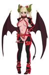  1girl areola areolae bikini blonde_hair boots breasts brown_eyes chaps clitoris crotchless demon_girl demon_tail high_heels highres horns micro_bikini nippleless_clothing nipples oshiruko_(artist) oshiruko_(shiruko) pointy_ears pussy sling_bikini solo succubus swimsuit twintails uncensored wings yellow_eyes 