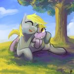  blonde_hair child cloud clouds cub cutie_mark daughter derpy derpy_hooves_(mlp) dinky_hooves_(mlp) equine female feral friendship_is_magic grass hair hobbes_maxwell horn horse hug mammal mother my_little_pony outside parent pegasus sky smile tree unicorn wings wood young 