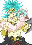  1girl aqua_eyes aqua_hair blue_eyes blue_hair bracelet broly carrying chokobo_(fire89) crossover dragon_ball dragon_ball_z hetero highres jewelry muscle princess_carry red_eyes remilia_scarlet touhou 