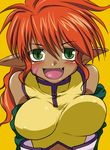  1girl blush breasts bust dark_skin fang green_eyes large_breasts lirin open_mouth orange_hair pixiv_manga_sample pointy_ears refuto saiyuki solo upper_body 