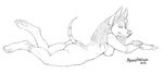  anubian_jackal breasts canine female hindpaw jackal looking_at_viewer mammal monochrome nipples nude paws piercing pinup plain_background pose richard_foley sketch solo white_background 