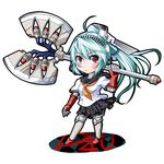  android aqua_hair axe battle_axe blue_hair blush huge_weapon knee_pads labrys long_hair maineko_ruru miniskirt persona persona_4:_the_ultimate_in_mayonaka_arena pleated_skirt ponytail red_eyes robot_joints school_uniform skirt solo very_long_hair weapon 
