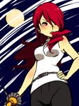 ai-wa alternate_costume bad_id bad_pixiv_id breasts full_moon hair_over_one_eye kirijou_mitsuru long_hair medium_breasts moon open_mouth persona persona_3 red_eyes red_hair solo weapon 