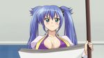  1girl animated animated_gif blue_hair bounce bouncing_breasts breasts green_eyes kuroki_kurumi r-15 school_uniform solo twintail twintails 
